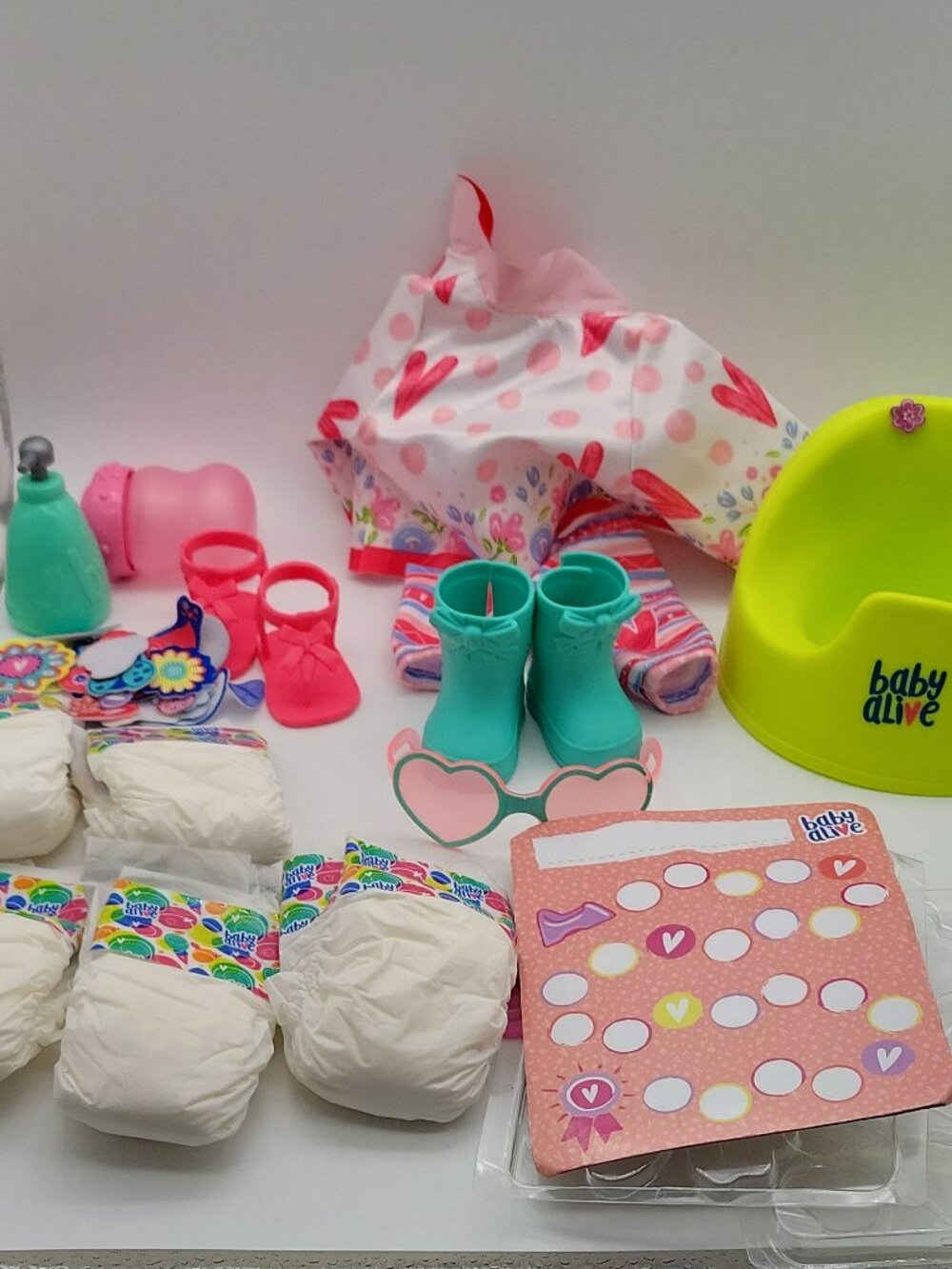 Baby Alive Doll Accessories Lot Outfit Boots Sandals Diaper Potty Chair, Shoes,